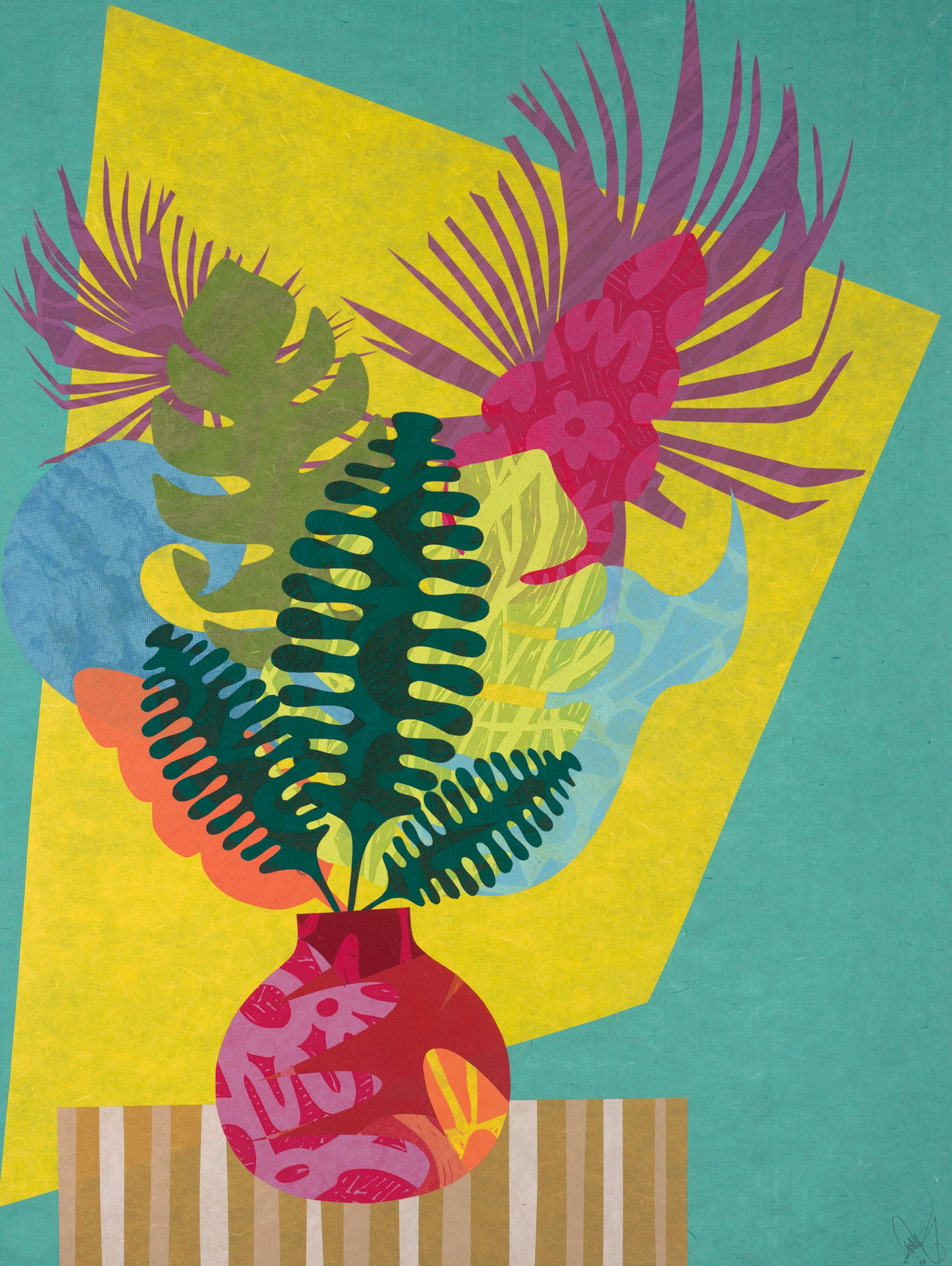 Colorful collage with plants and flowers by Favianna Rodriguez