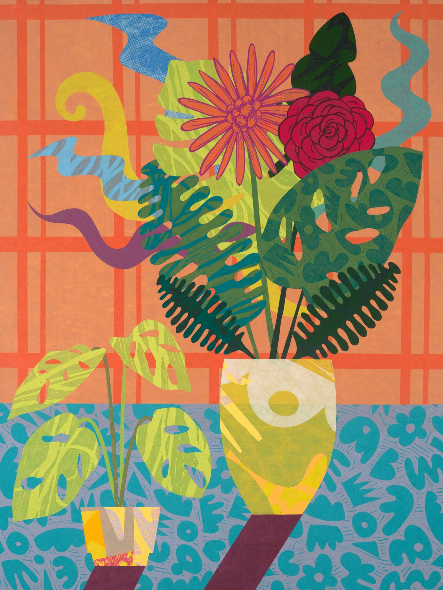 Colorful collage with plants and flowers by Favianna Rodriguez