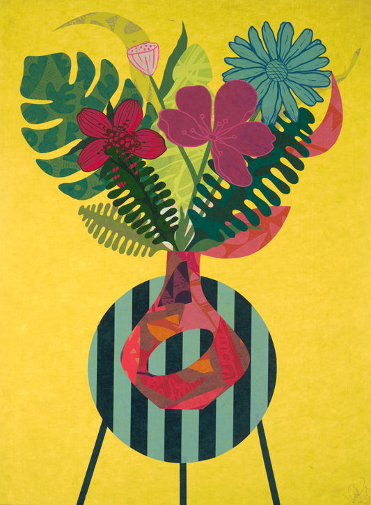 Colorful collage with plants and flowers by Favianna Rodriguez